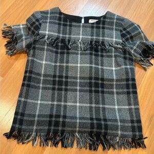Amanda Uprichard Plaid Fringe Top - Black and Gray
